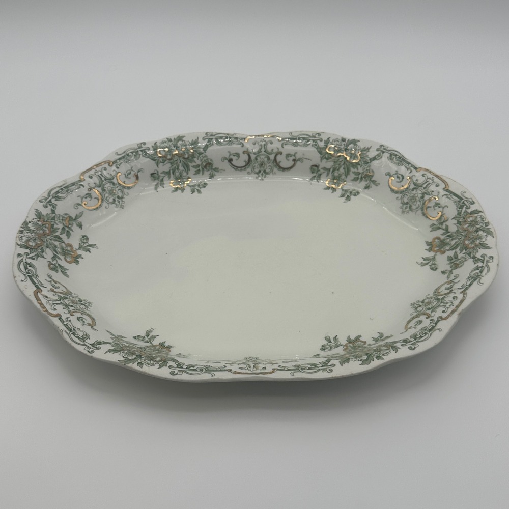Alfred Meakin Stratford Oval Platter Royal Semi-Porcelain Green Floral Gold Gilt